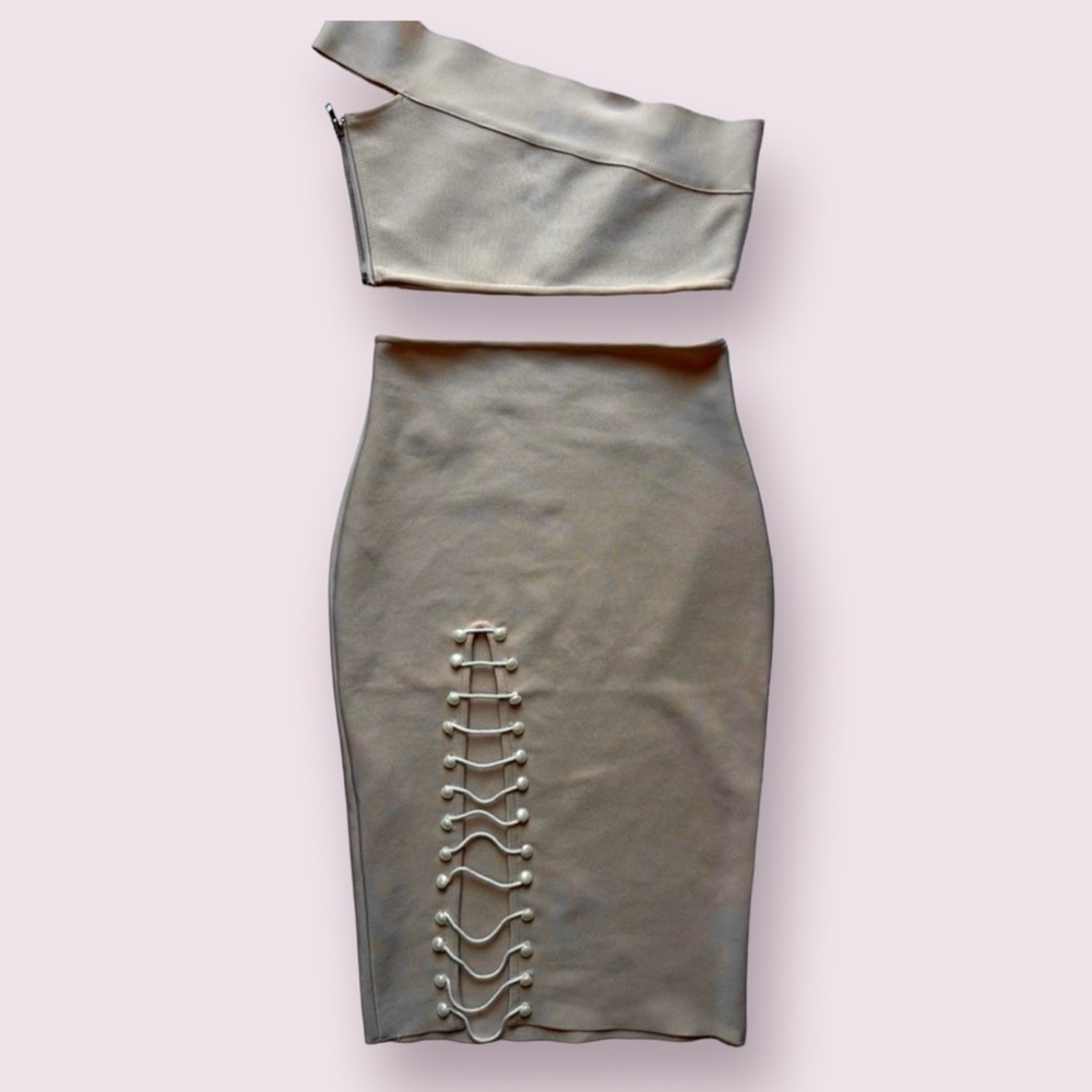 Boutique Blush Pink Ribbed Pearl Co Ord Set Large